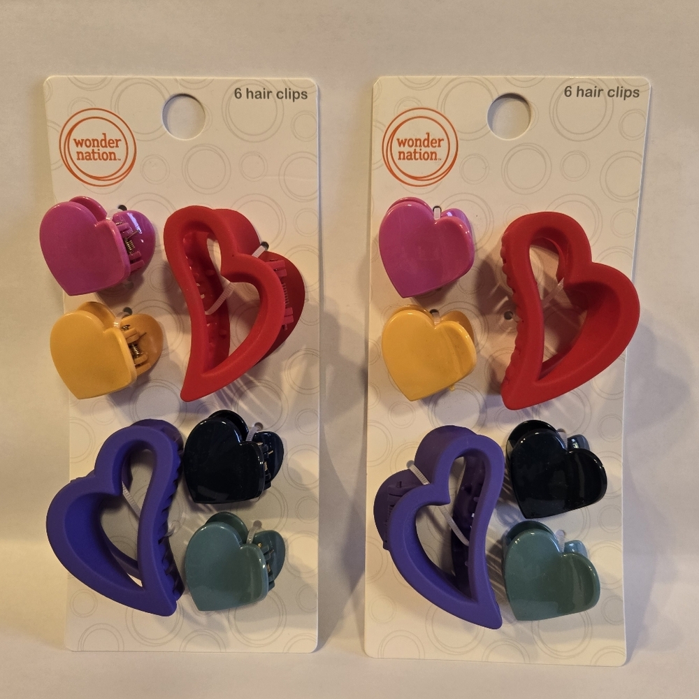 Wonder Nation Girls' Heart Hair Clips Set 6-pcs Multi-Color